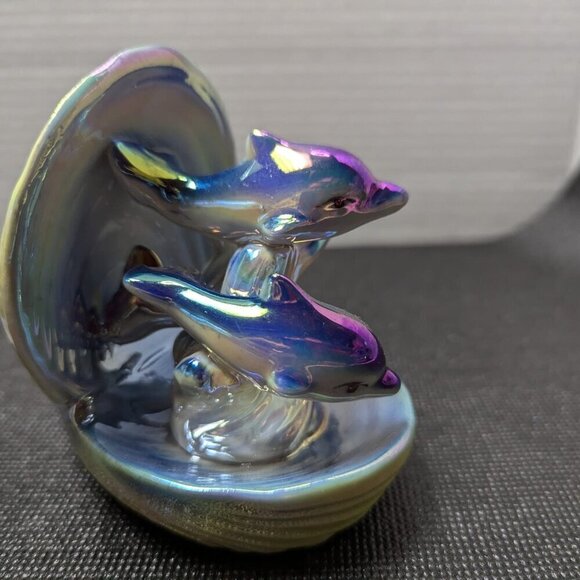 Set of 2 Vintage 90s Baby Dolphin Figurines Iridescent Blue Purple Yellow Decor - Picture 6 of 9